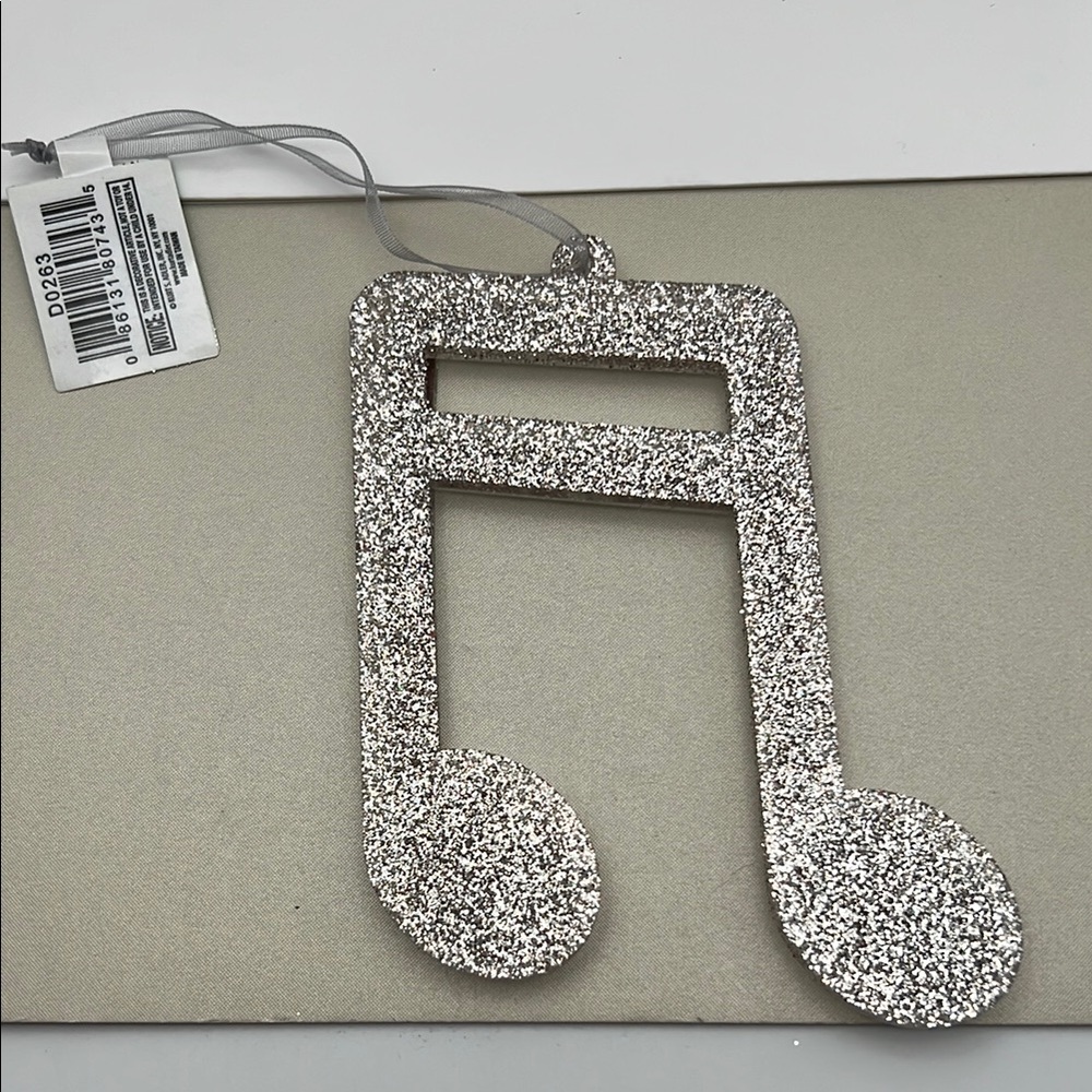 Silver / Glitter / Mirrors Music Note Ornament 4.5” H x 4.5” W x .25” D - Picture 3 of 15